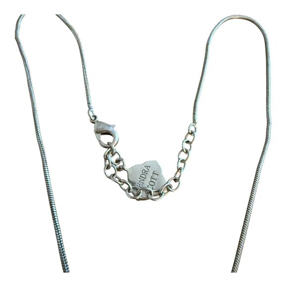 Kendra Scott Mara Tess Silver Plated Druzy Necklace Gray Drusy Stone Snake Chain - Picture 3 of 8